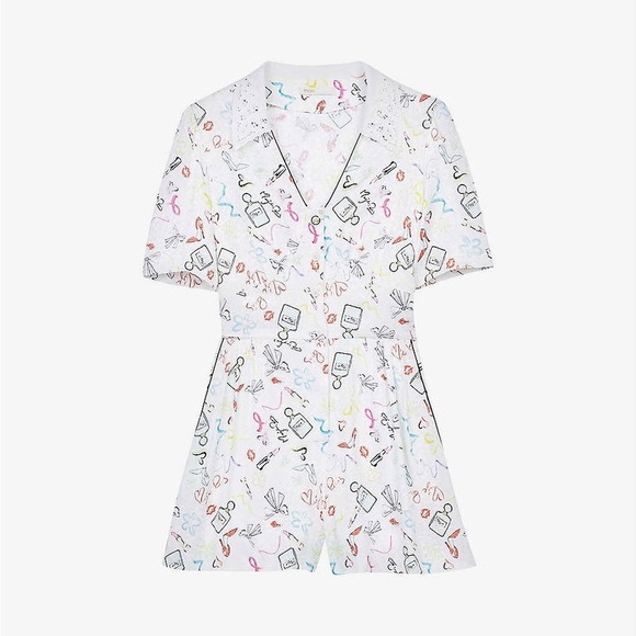 Maje Graphic-Print Lace-Trimmed Woven Playsuit - Picture 3 of 9